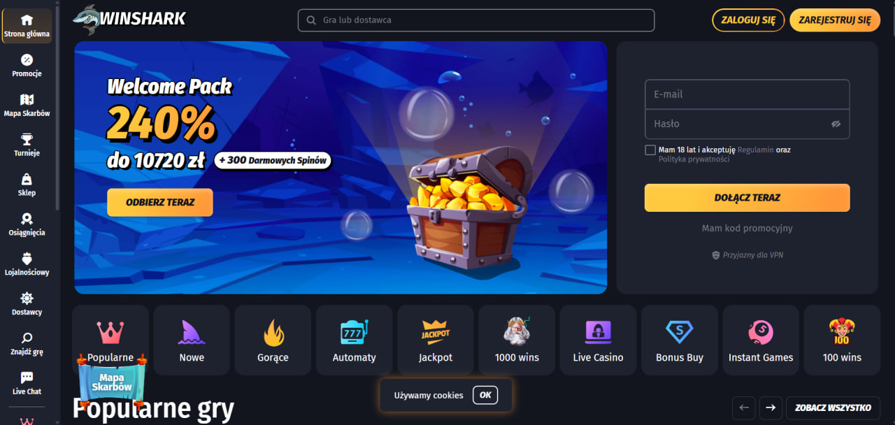 WinShark Casino tabela parametrów kluczowych